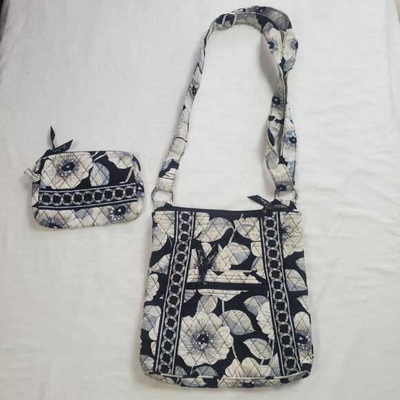 Vera Bradley Handbags - VERA BRADLEY Crossbody Bag and Wall Quilt Black and Grey Flower Pattern